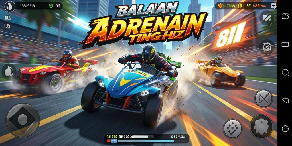 Screenshot dari gameplay mendebarkan 8II saat balapan di lintasan.