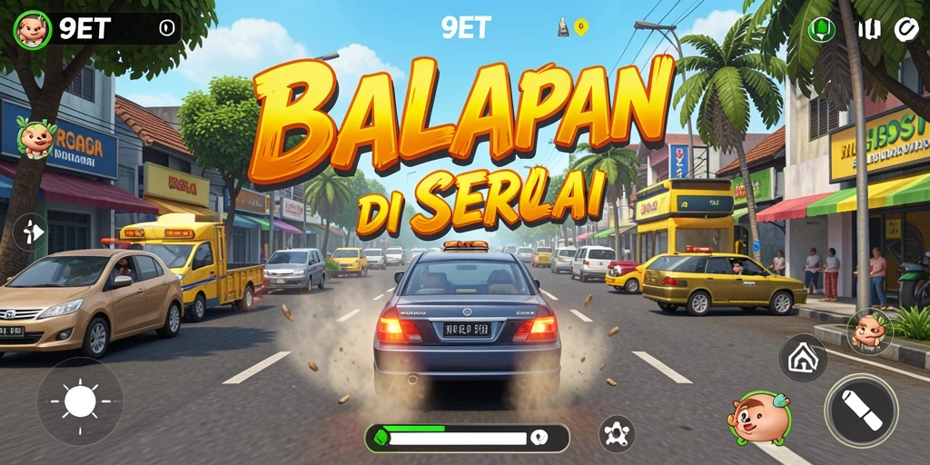 Screenshot gameplay 9ET dengan aksi balapan seru.