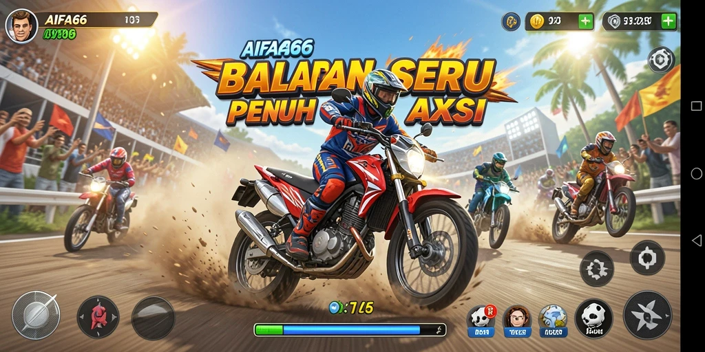 Screenshot gameplay AIFA66 menampilkan aksi balapan yang seru.