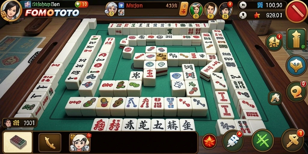 Gameplay FOMOTOTO dengan berbagai level menantang Mahjong.