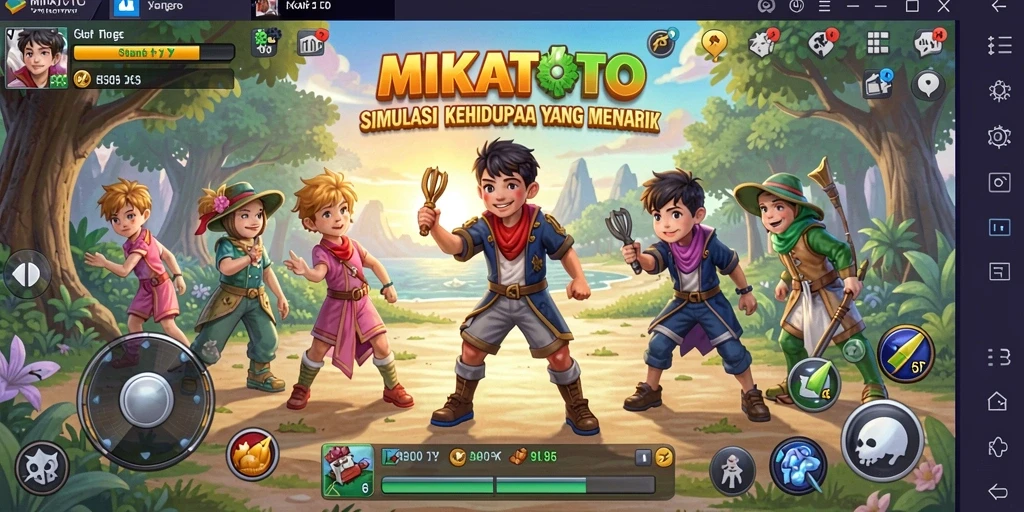 Screenshot gameplay MIKATOTO menampilkan karakter yang menjelajahi dunia virtual.