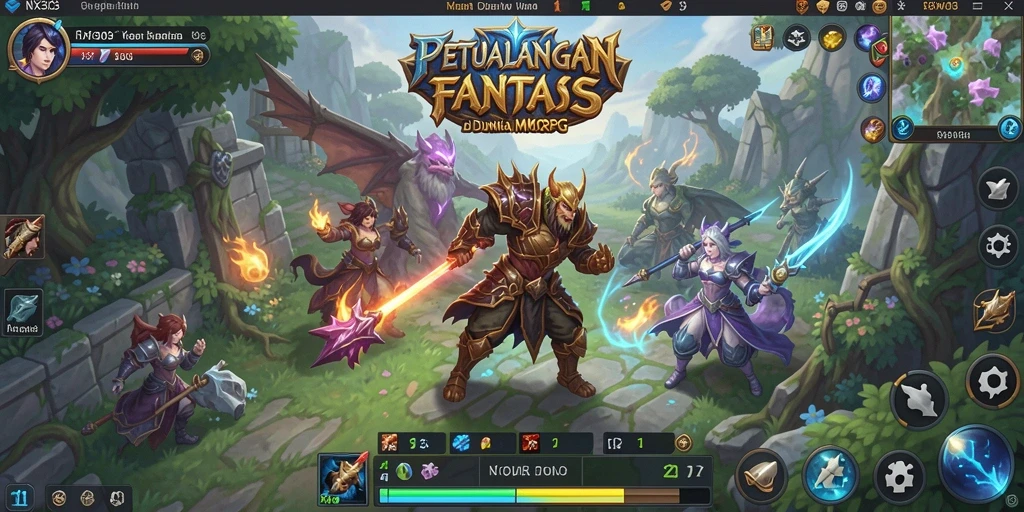 Tampilan gameplay epik NX303 dalam dunia MMORPG.