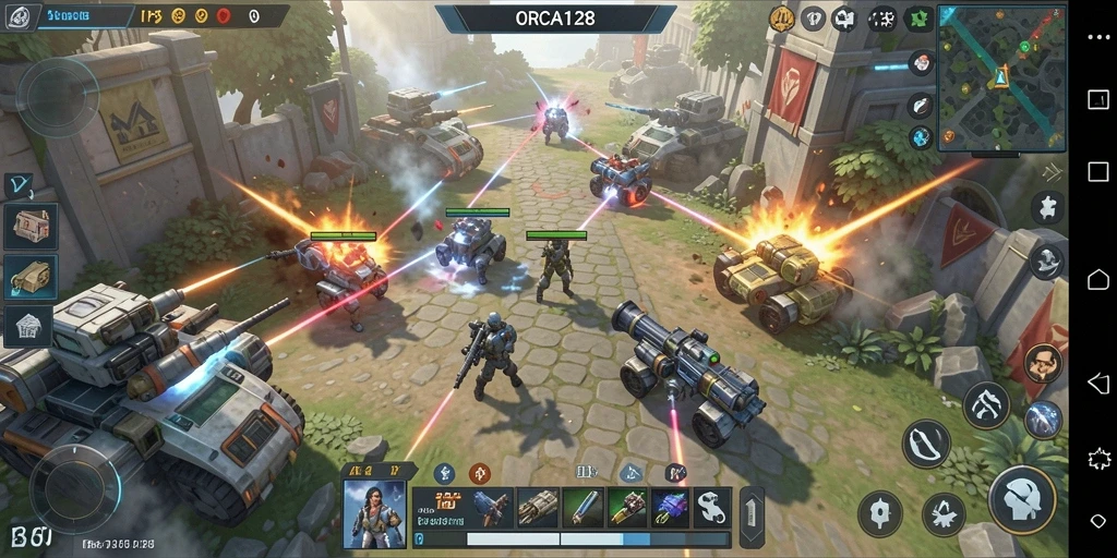 Tangkapan layar gameplay menampilkan aksi pertempuran seru di ORCA128.