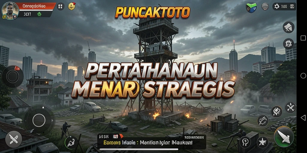 Screenshot gameplay PUNCAKTOTO menampilkan menara yang beraksi melawan musuh.